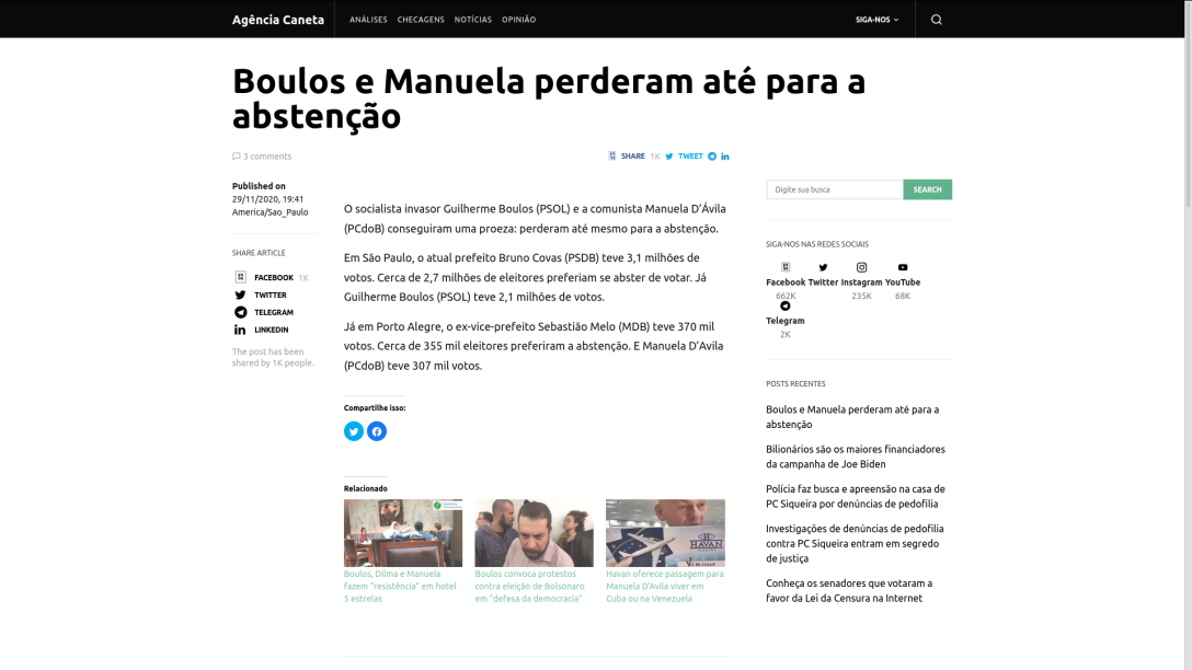 Eleições Municipais 2020 – Destaques votos nulos, brancos e abstenções